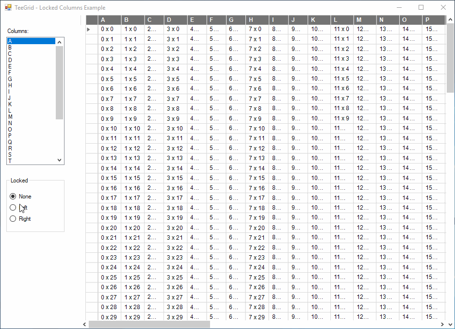 Locked Colums Master-detail view